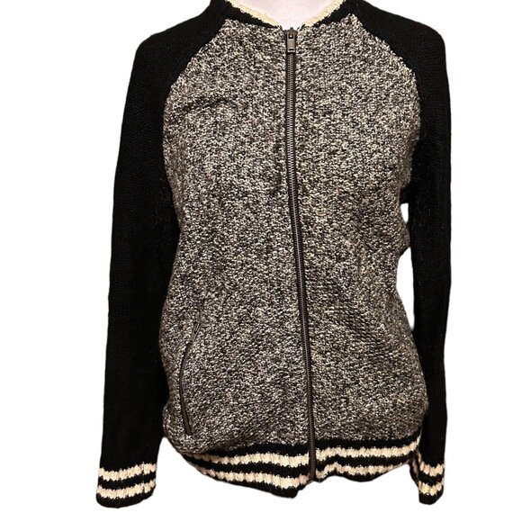 American Eagle Outfitters Zip Up Sweater Jacket Black White Sz S EUC Warm Ladies - Picture 1 of 13